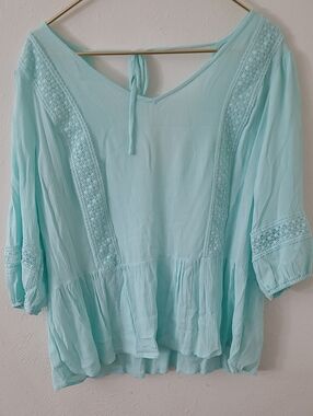 Lily Star Mint Crochet-Trim Peasant Tunic
